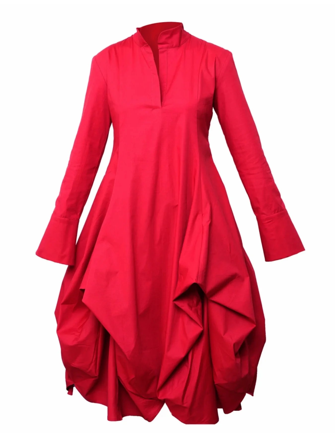 Metamorphoza   |    Maxi Asymmetric Collar Shirt Dress (Red, Black, Green)