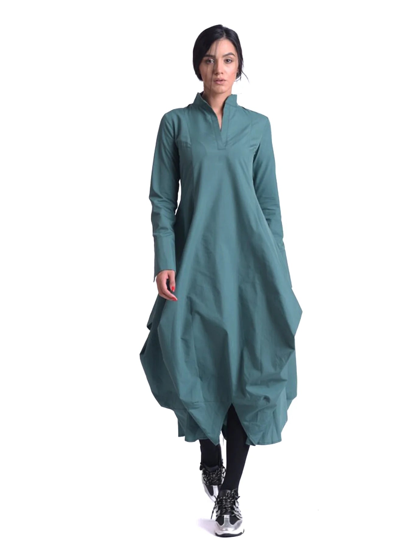 Metamorphoza   |    Maxi Asymmetric Collar Shirt Dress (Red, Black, Green)