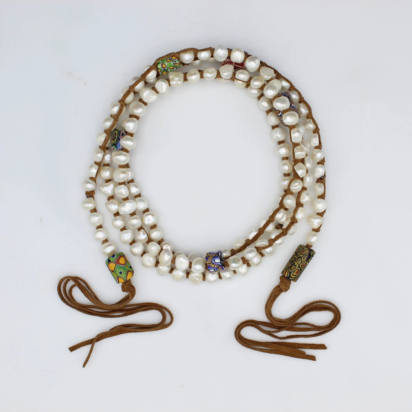 Fresh Water Pearl and Moroccan Glass Beads long lariat necklace