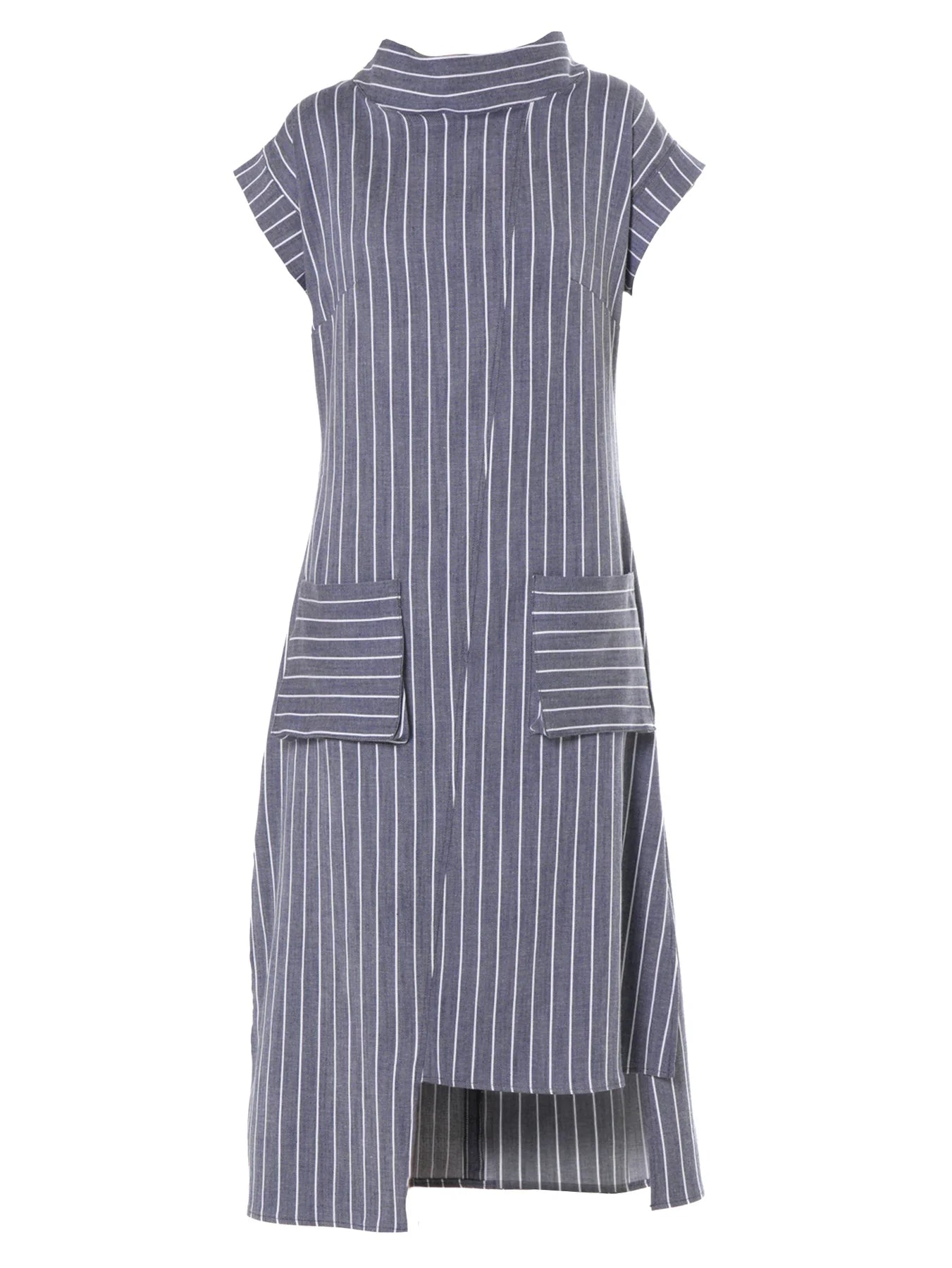 Metamorphoza   |    Midi Striped Denim Dress In Dark Blue