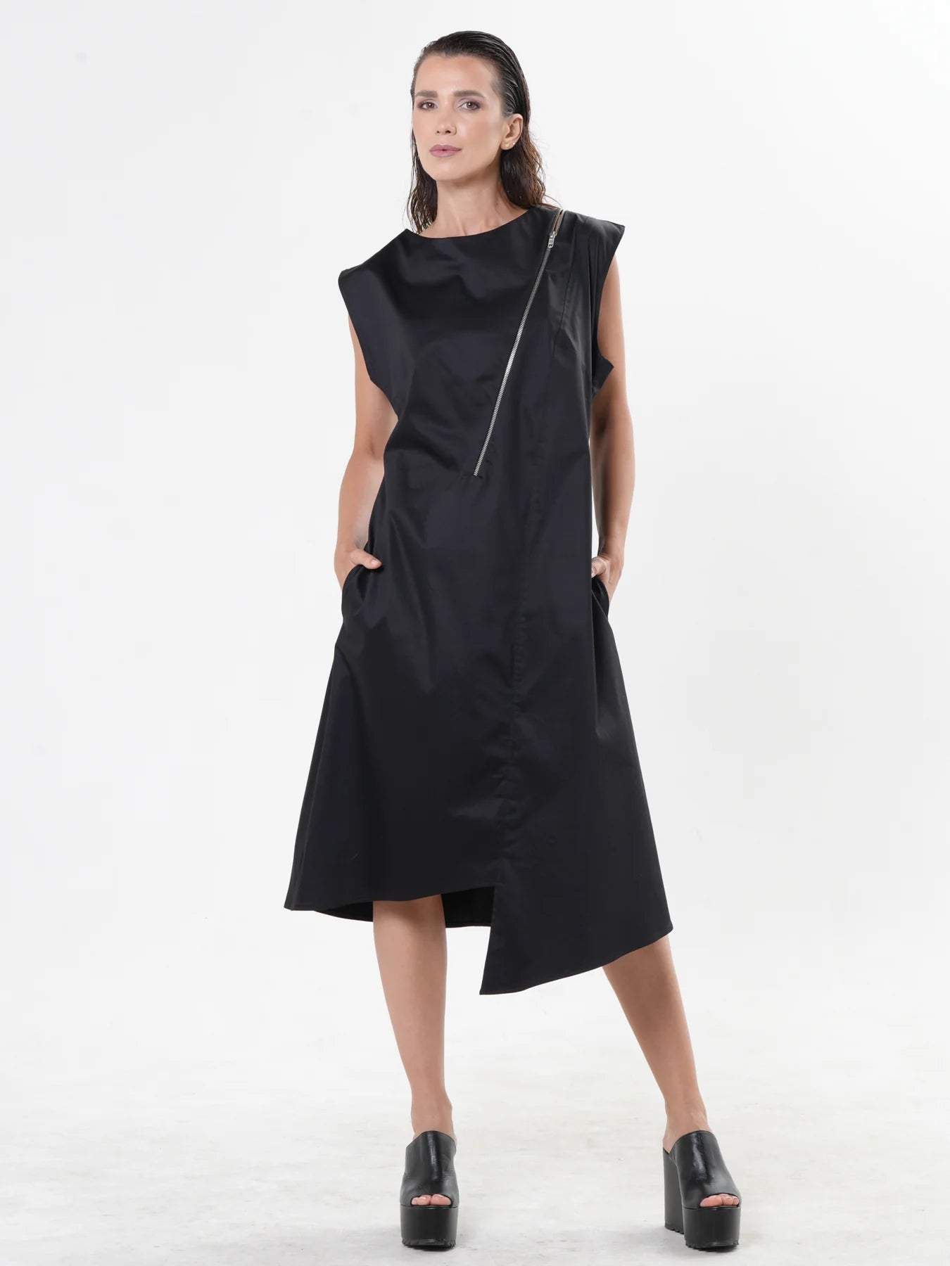 Metamorphoza   |    Midi Zipper Dress In Black