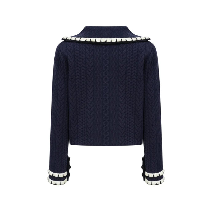 Miss Rosier   |    Elvira navy blue crochet-knit cardigan