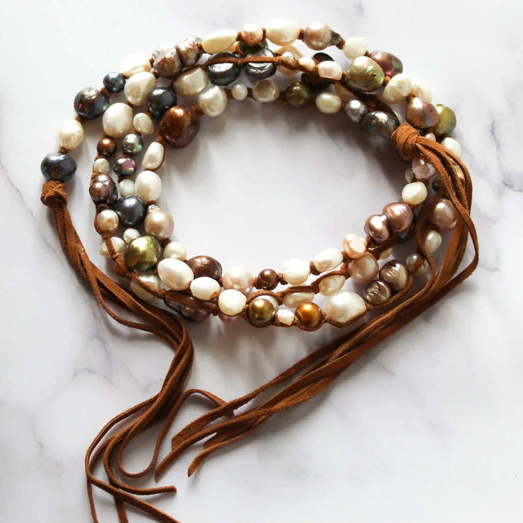Fresh Water pearl boho multicolor long lariat necklace
