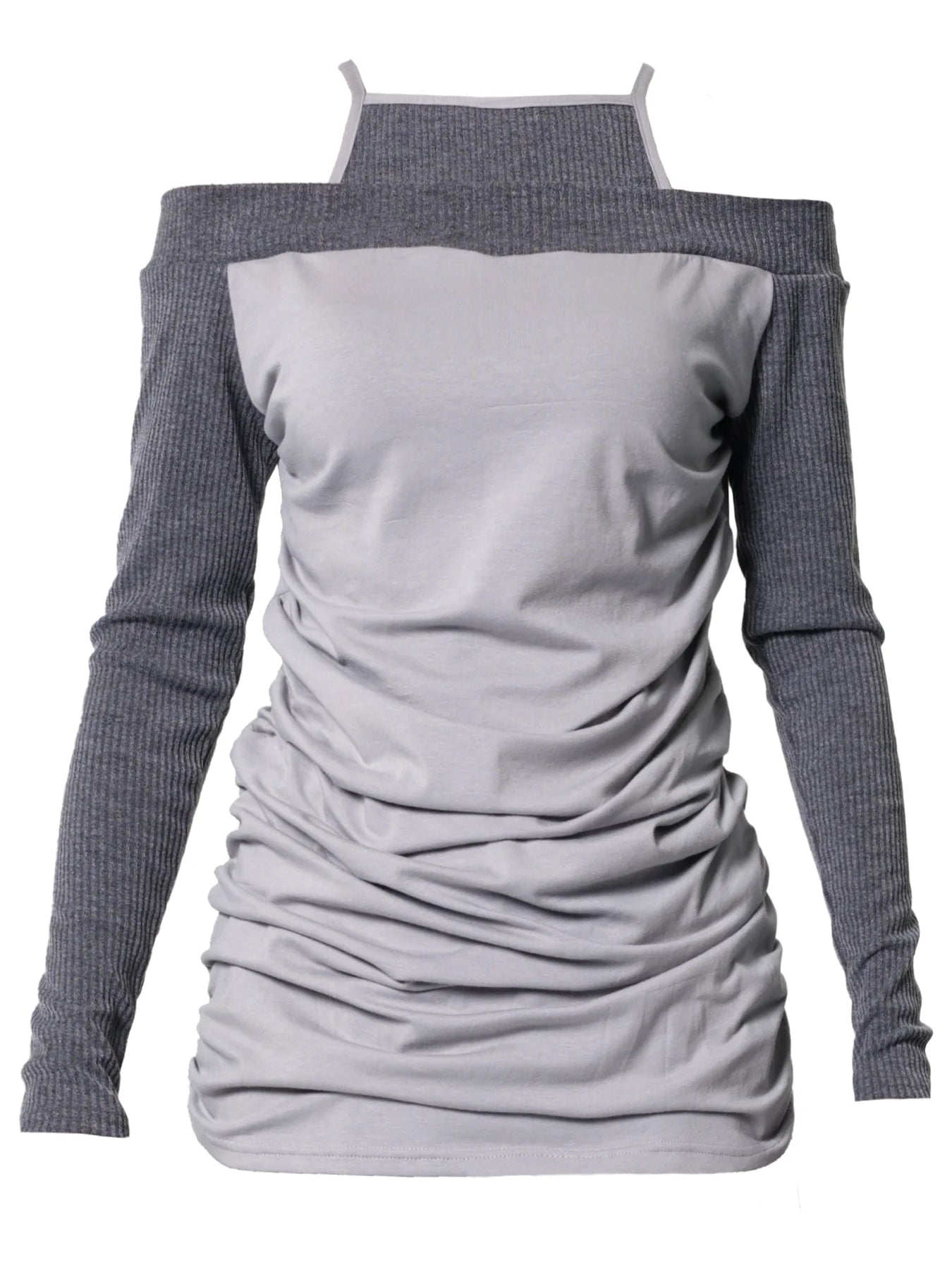 Metamorphoza   |   Open Shoulders Long Sleeve Top in Gray