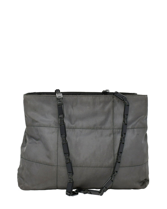 Prada   |    Quilted Nylon Tote With Lucite Chain Straps
