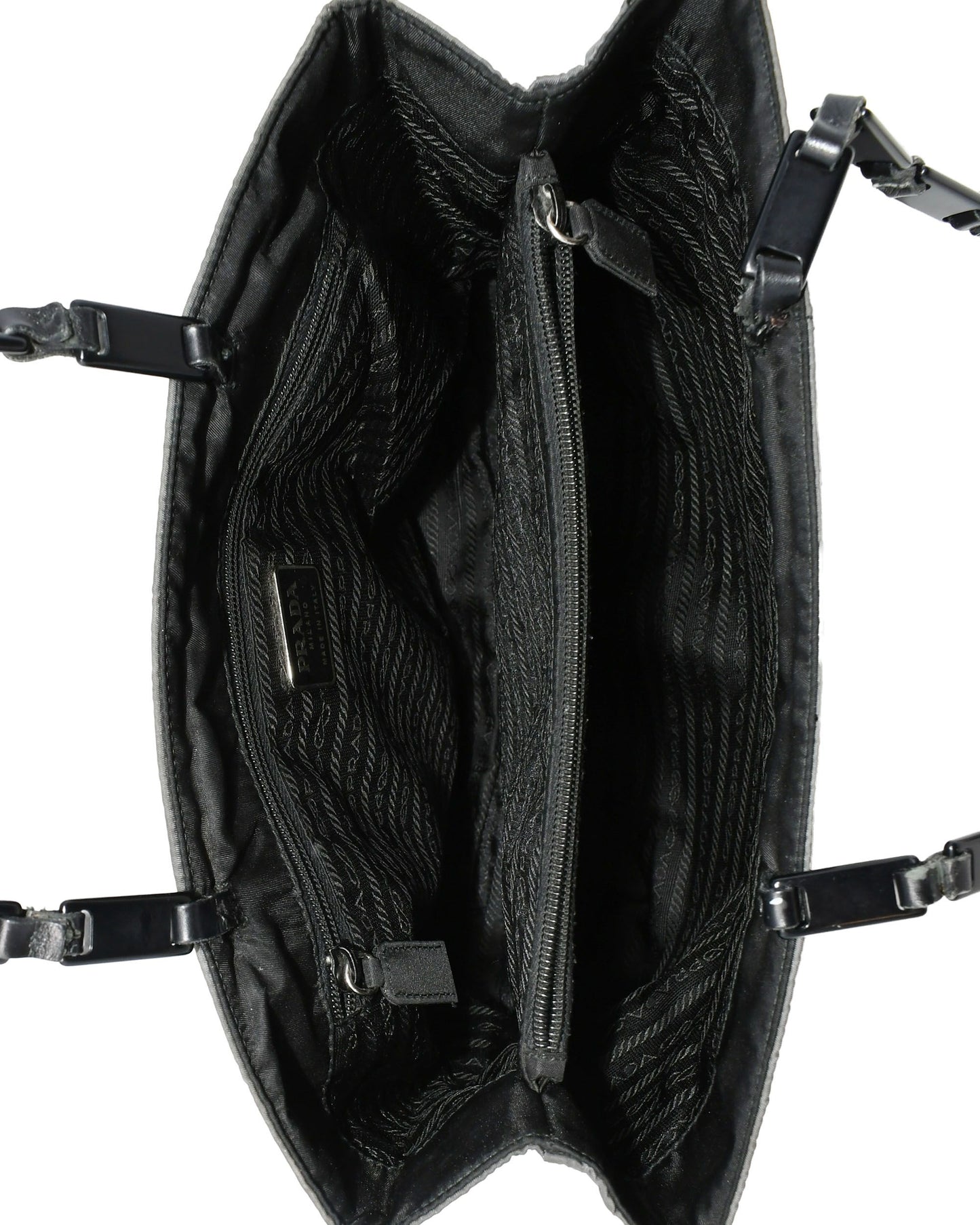 Prada   |    Quilted Nylon Tote With Lucite Chain Straps