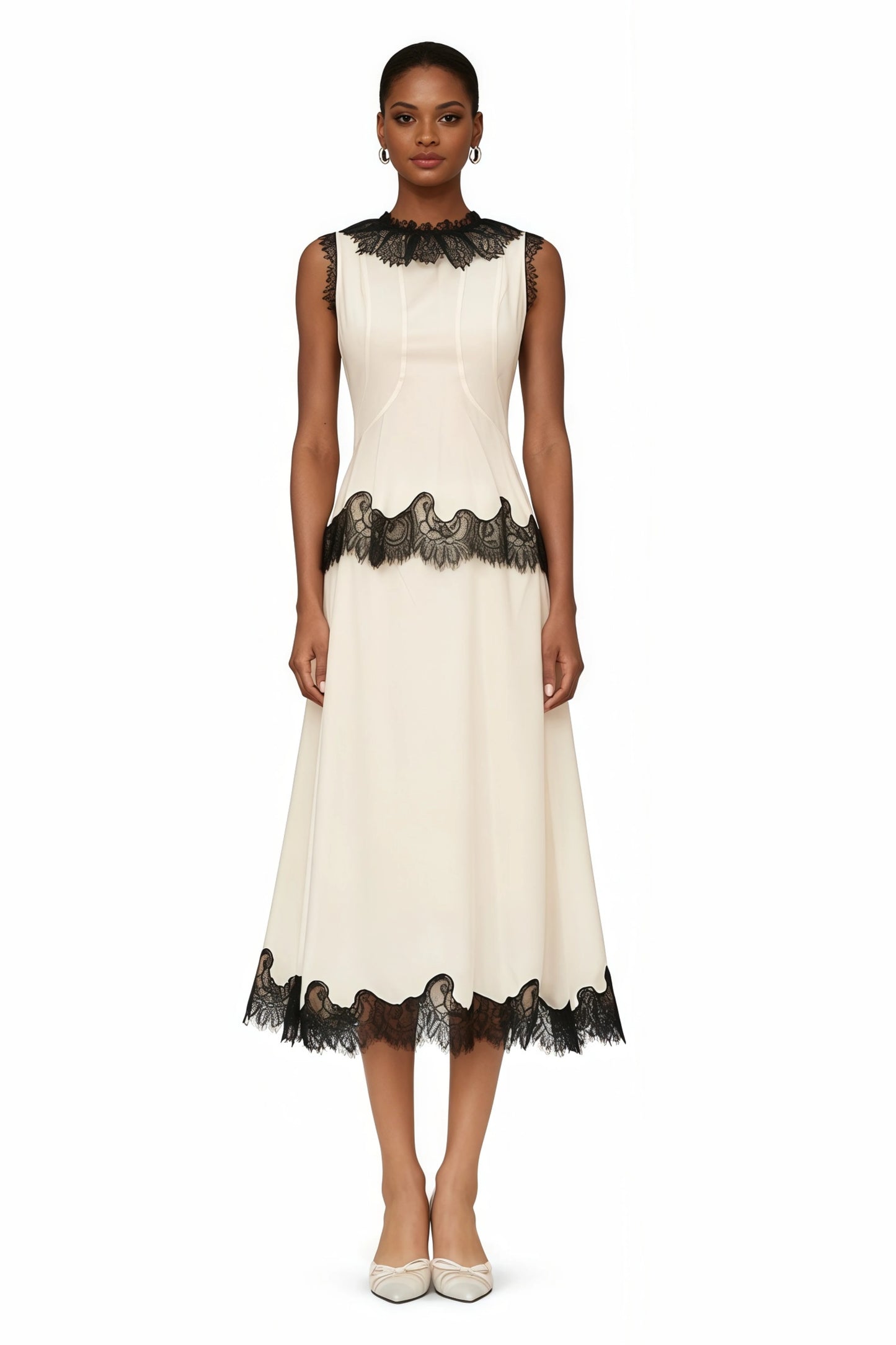 Relvoux   |    Phoenix Neutral Lace Panel Chiffon Top & Skirt Set