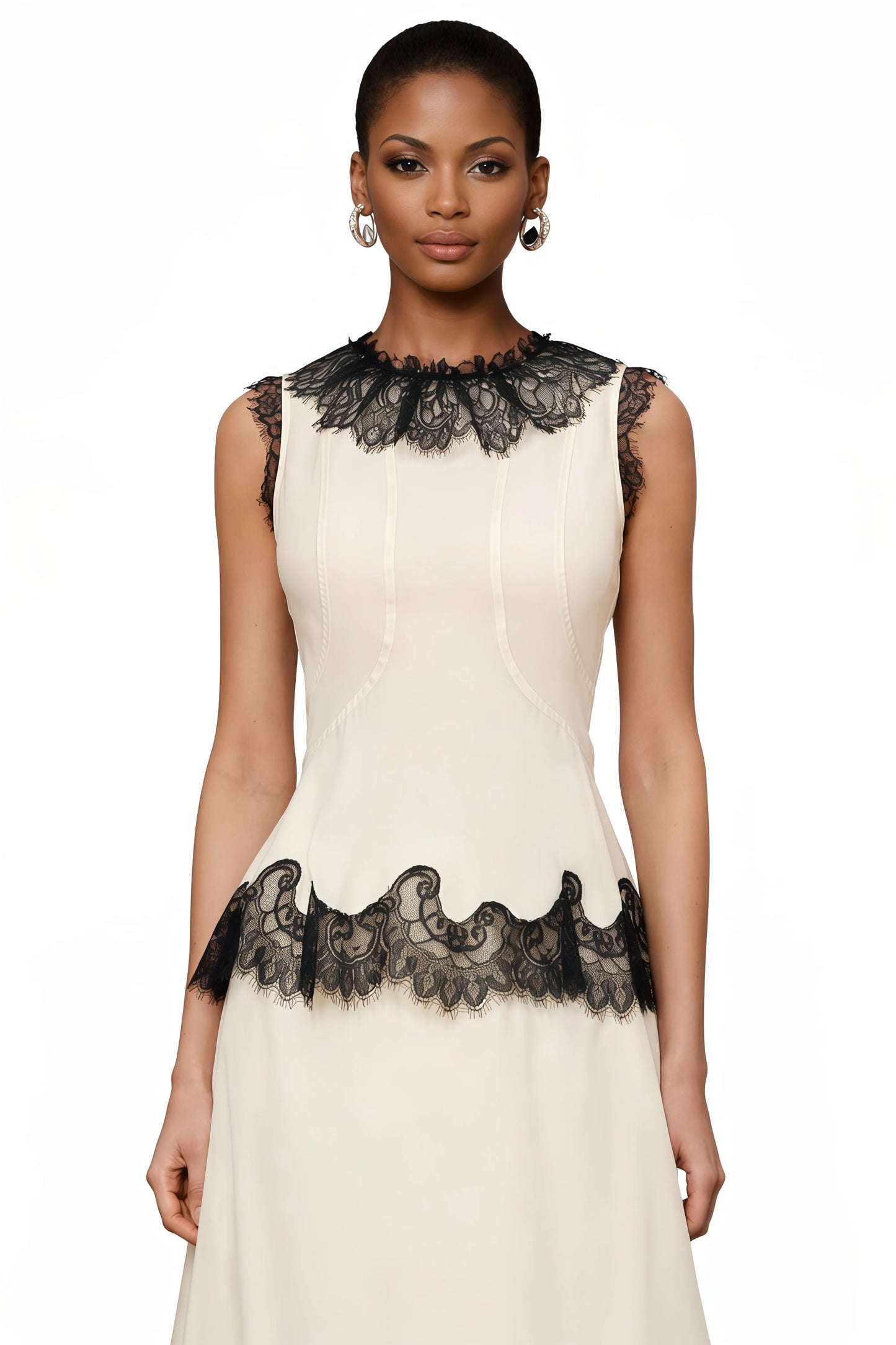 Relvoux   |    Phoenix Neutral Lace Panel Chiffon Top & Skirt Set