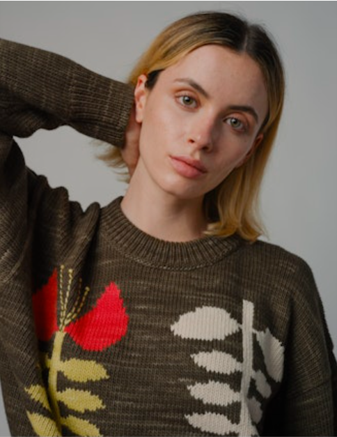 Degen Embroidered Flora Sweater- Poppy