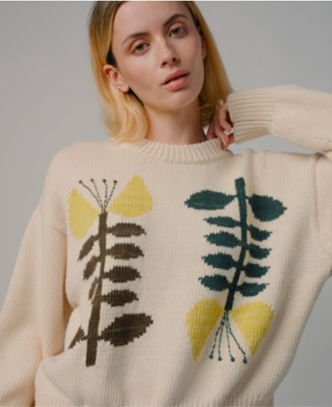 Degen Embroidered Flora Sweater- Yarrow
