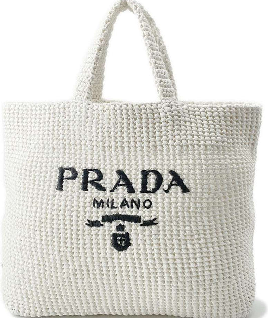 Prada   |    Crochet Tote Bag Raffia White