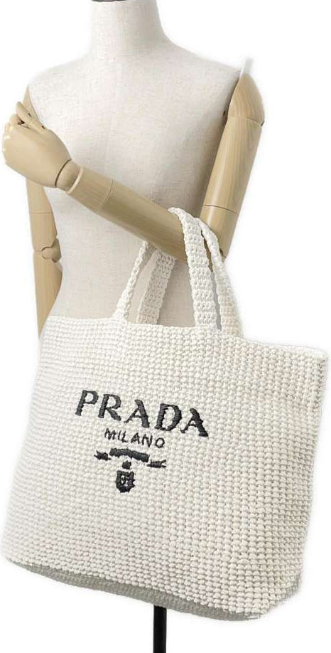 Prada   |    Crochet Tote Bag Raffia White
