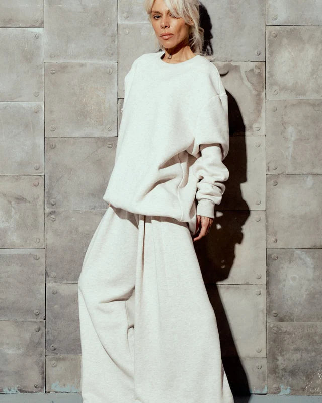 Locker Room   |    Soft Ecru Cotton-Blend Loungewear Set