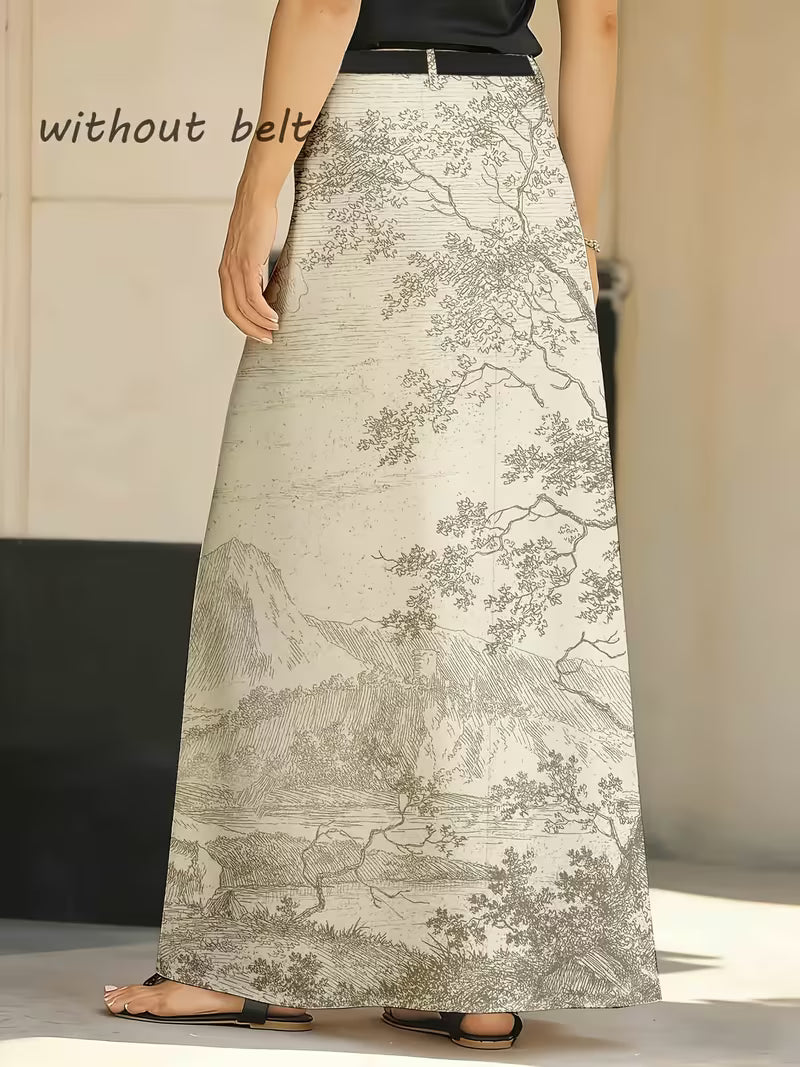 White Asian Forest Maxi Skirt