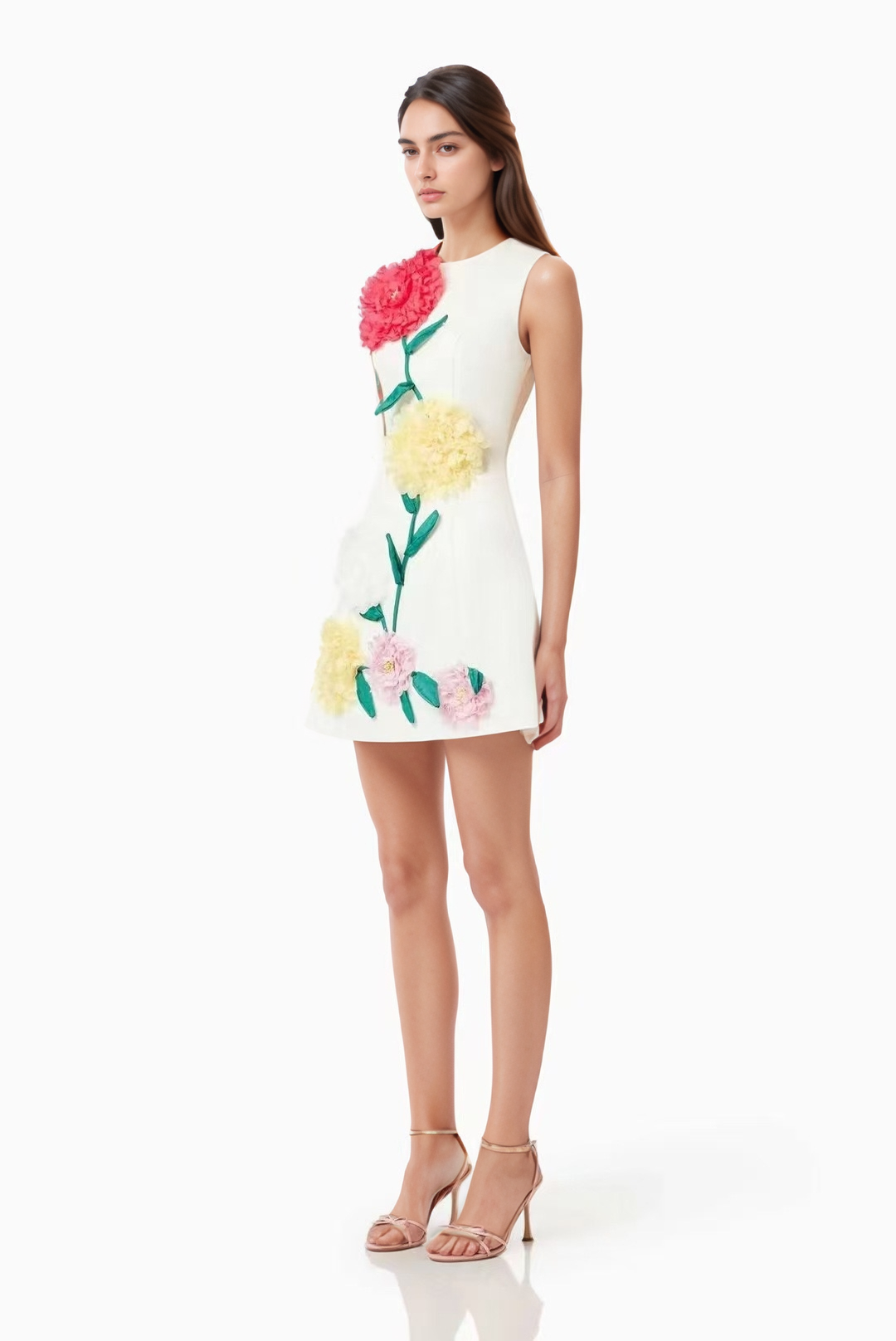 DR510Y Summer 3D Floral Embroidered Sleeveless Vest Dress: Yellow / English / M
