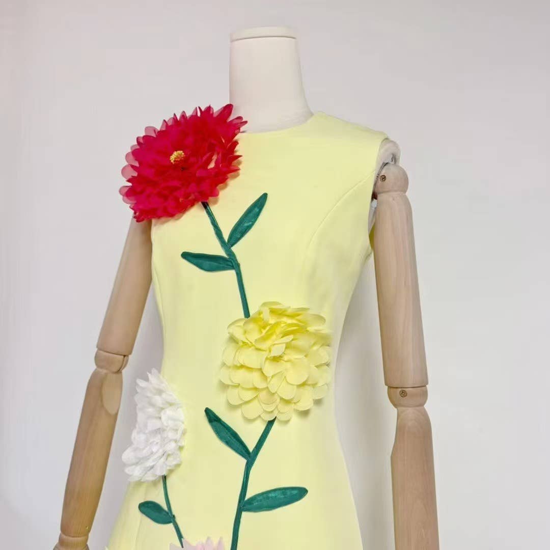 DR510Y Summer 3D Floral Embroidered Sleeveless Vest Dress: Pink / English / L