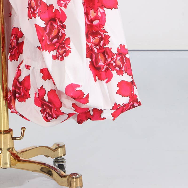 DR951Y Strapless Printed High Slit Maxi Dress for Women: Red / English / M