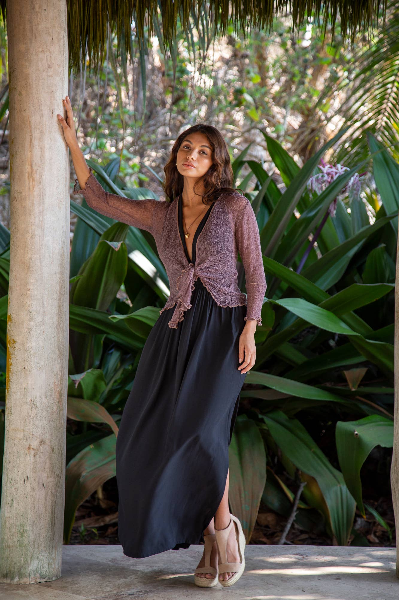 Summer Knit Sheer Cardigan Bolero Shrug Cover in Pink Chocolate: 3/4 Sleeve XS-L