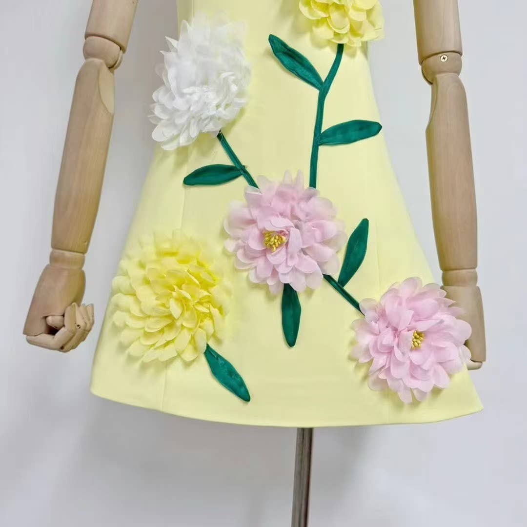DR510Y Summer 3D Floral Embroidered Sleeveless Vest Dress: Pink / English / L