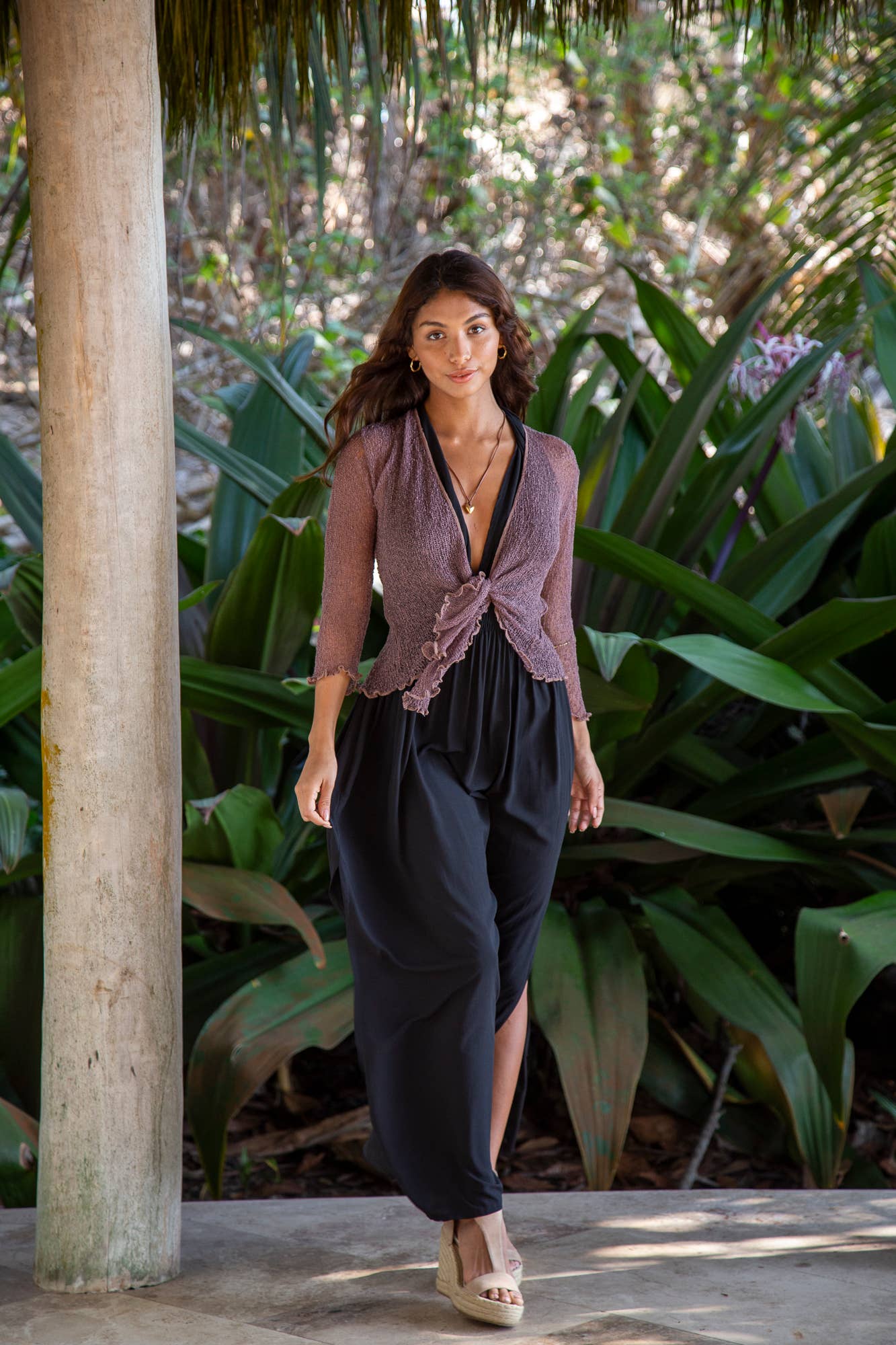 Summer Knit Sheer Cardigan Bolero Shrug Cover in Pink Chocolate: 3/4 Sleeve XS-L