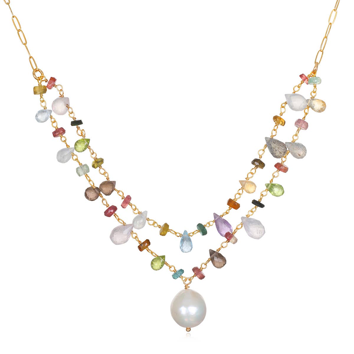 Layered Baroque Pearl Wildflower Necklace: Gold Filled