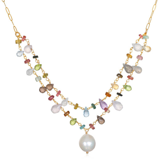 Layered Baroque Pearl Wildflower Necklace: Gold Filled