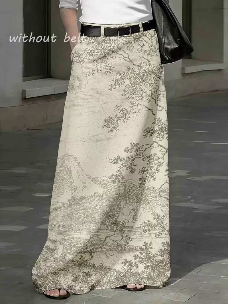 White Asian Forest Maxi Skirt