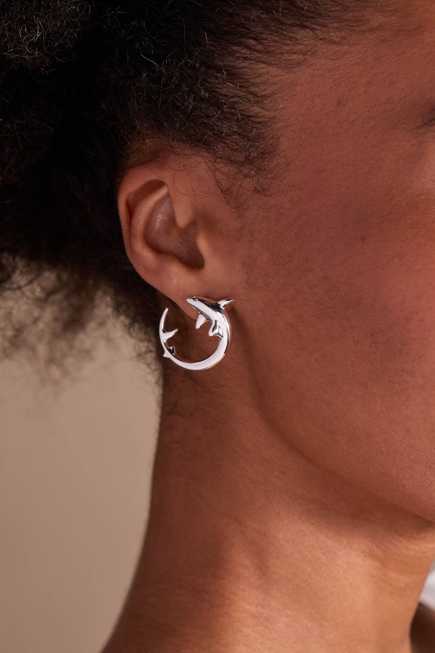 Shark Hoop Earring: Silver
