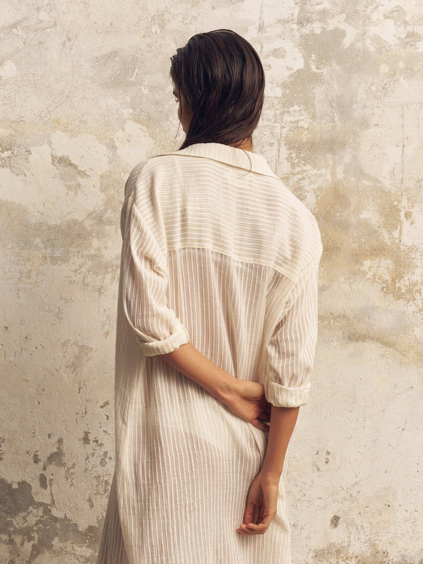Handloom   |    Voyage Shirt Dress - White Stripes- One Size