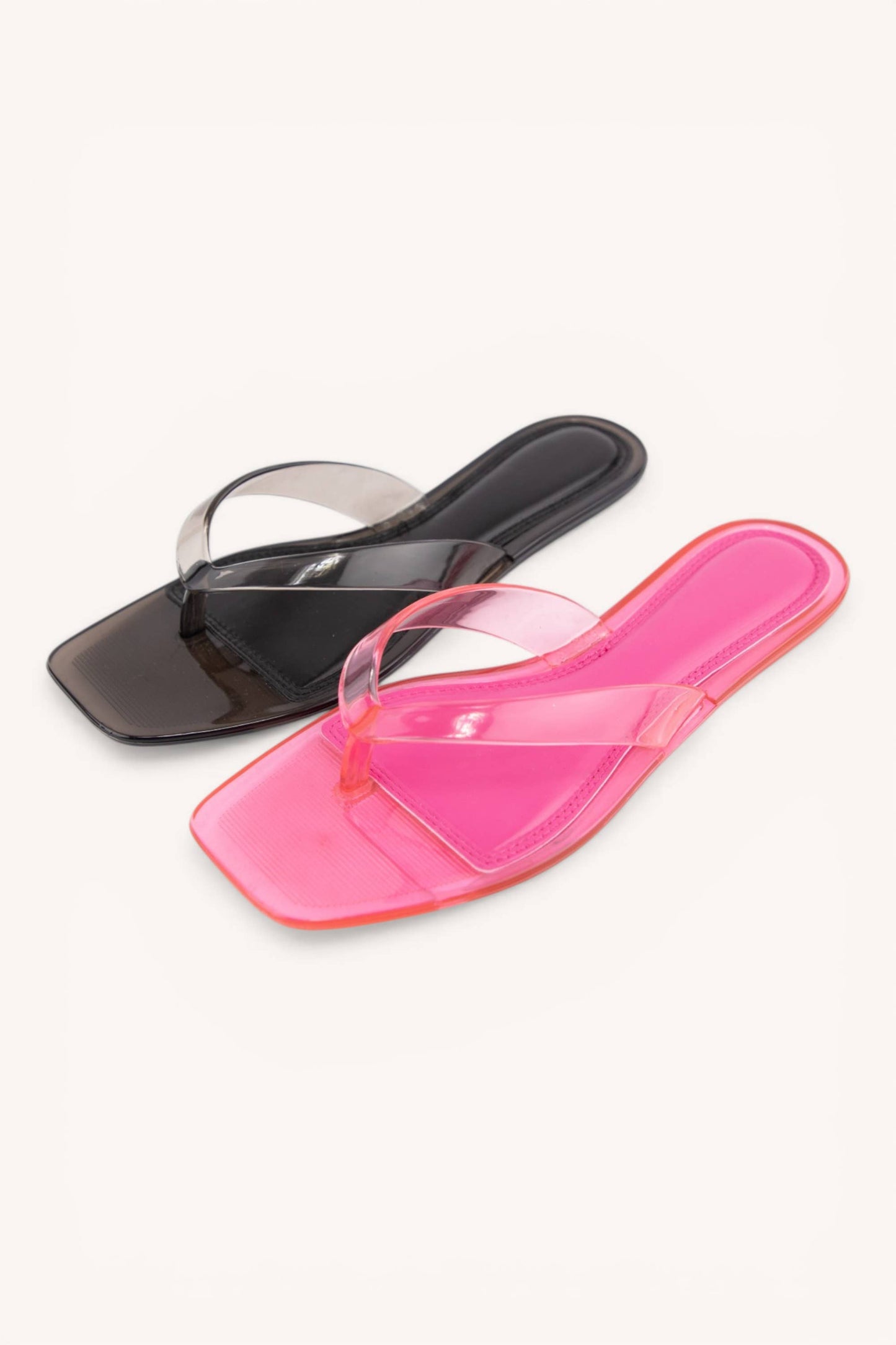 ROME-01 Jelly Thong Sandals Square Toe Clear Trend Flats: SMOKE / B18