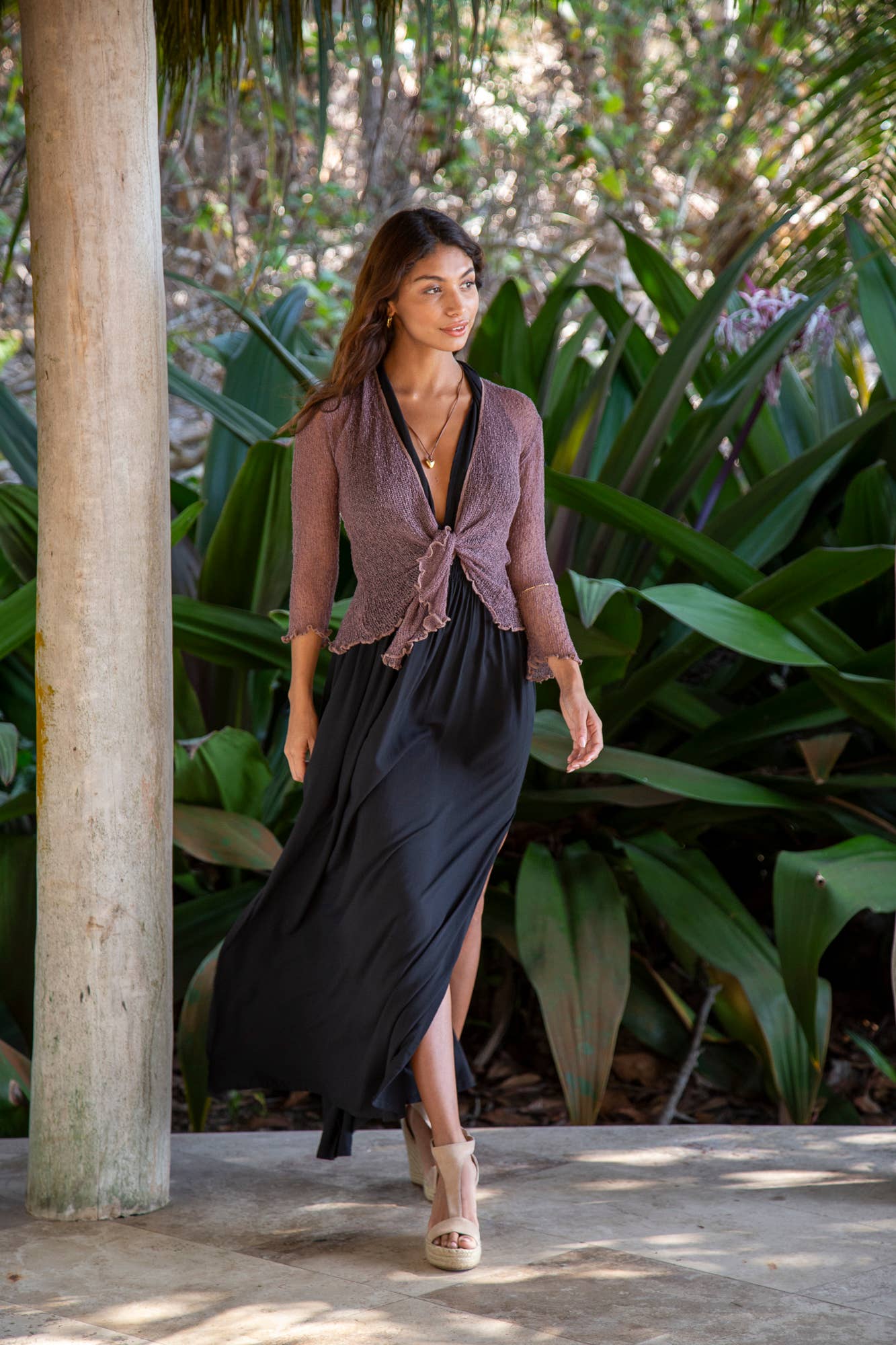 Summer Knit Sheer Cardigan Bolero Shrug Cover in Pink Chocolate: 3/4 Sleeve XS-L