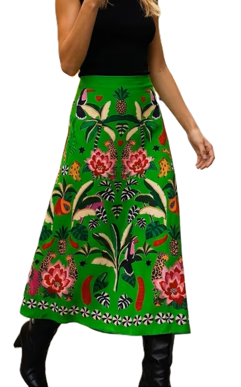 Green Tropical Patterned Skirt