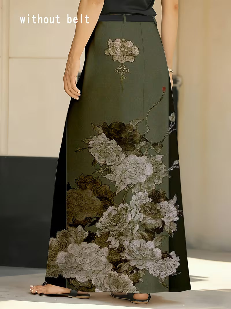Green Floral Maxi Skirt
