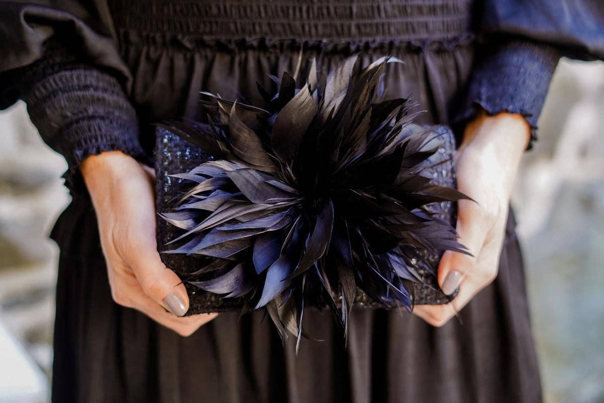 COCO - Feather Clutch- WS: Black / Hot Pink