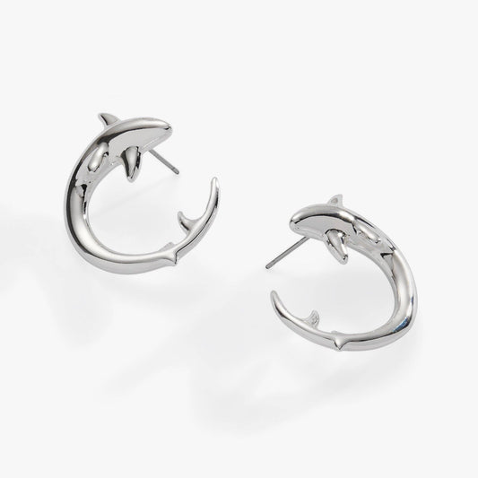 Shark Hoop Earring: Silver