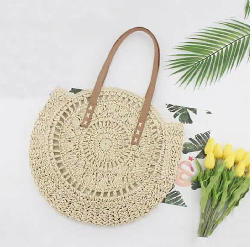 Straw crochet tote beach bag boho style