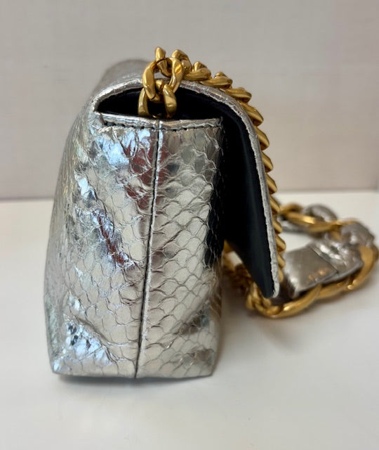 Balmani 1945 Soft Mini Shoulder/Crossbody Metallic Silver Golden Hardware