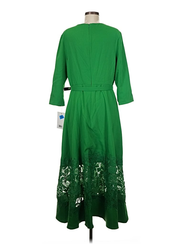 Illusion Skirt Three-Quarter Sleeve Dress Boat Neck Midi Dress With Applique Cut Out
