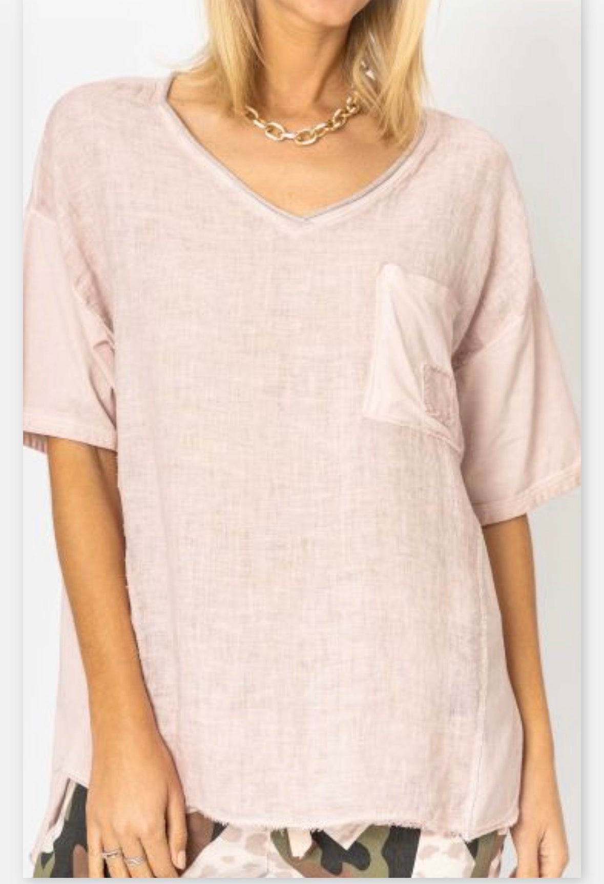 Linen Top V Neck Silver Tread