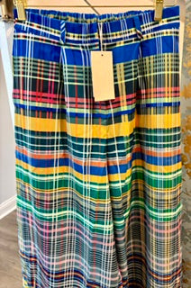 Plain wide leg checkerboard printed casual pants