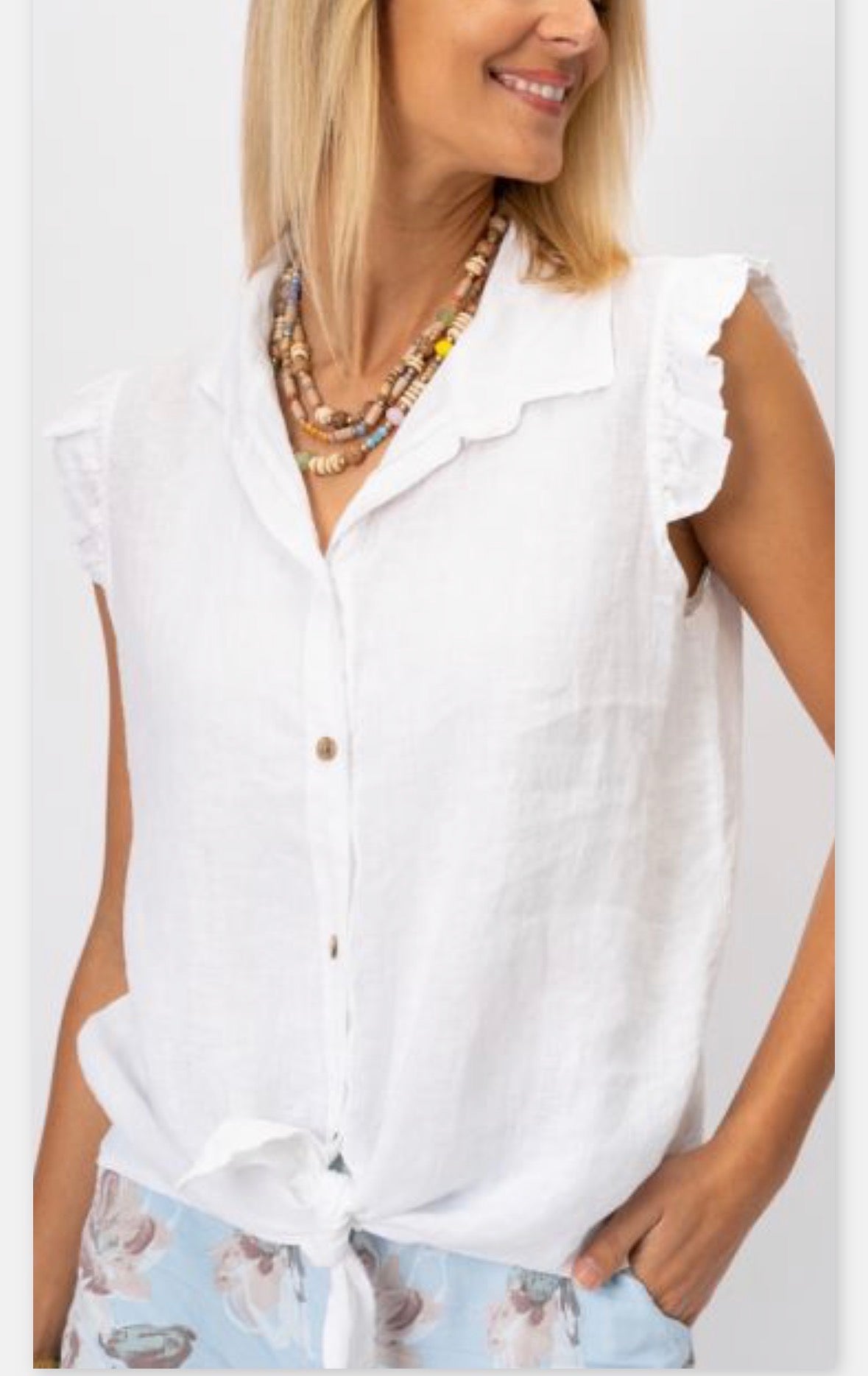 Linen Ruffle Sleeveless Top