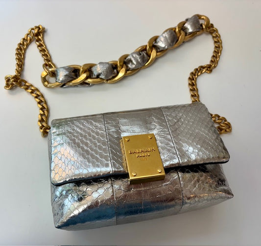 Balmani 1945 Soft Mini Shoulder/Crossbody Metallic Silver Golden Hardware