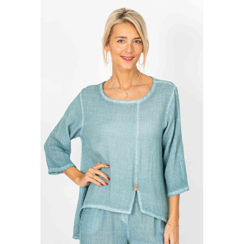 Hi Low Button Linen& Cotton Top