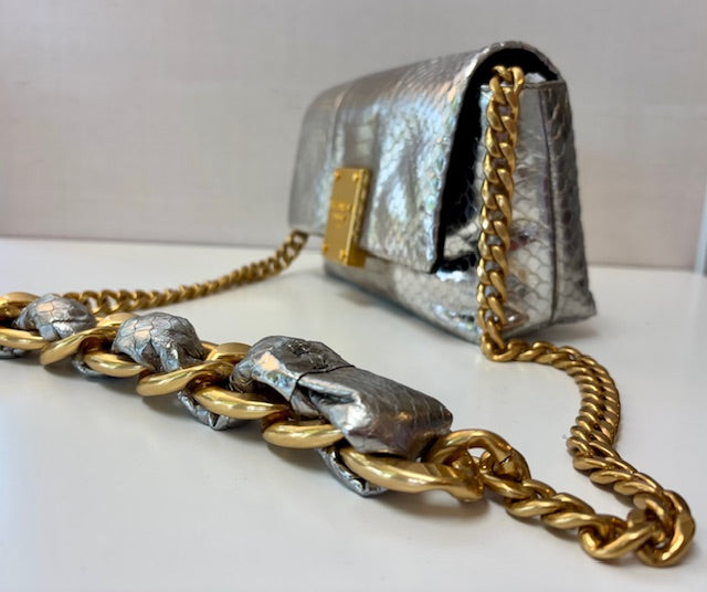 Balmani 1945 Soft Mini Shoulder/Crossbody Metallic Silver Golden Hardware