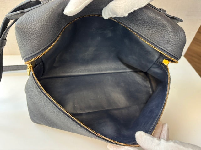Loro Piana-Grained Calfskin L19 Extra Pocket Pouch Navy
