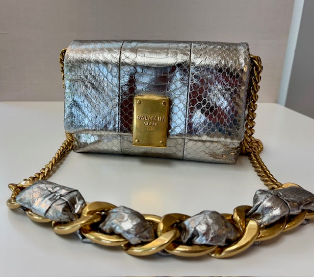 Balmani 1945 Soft Mini Shoulder/Crossbody Metallic Silver Golden Hardware