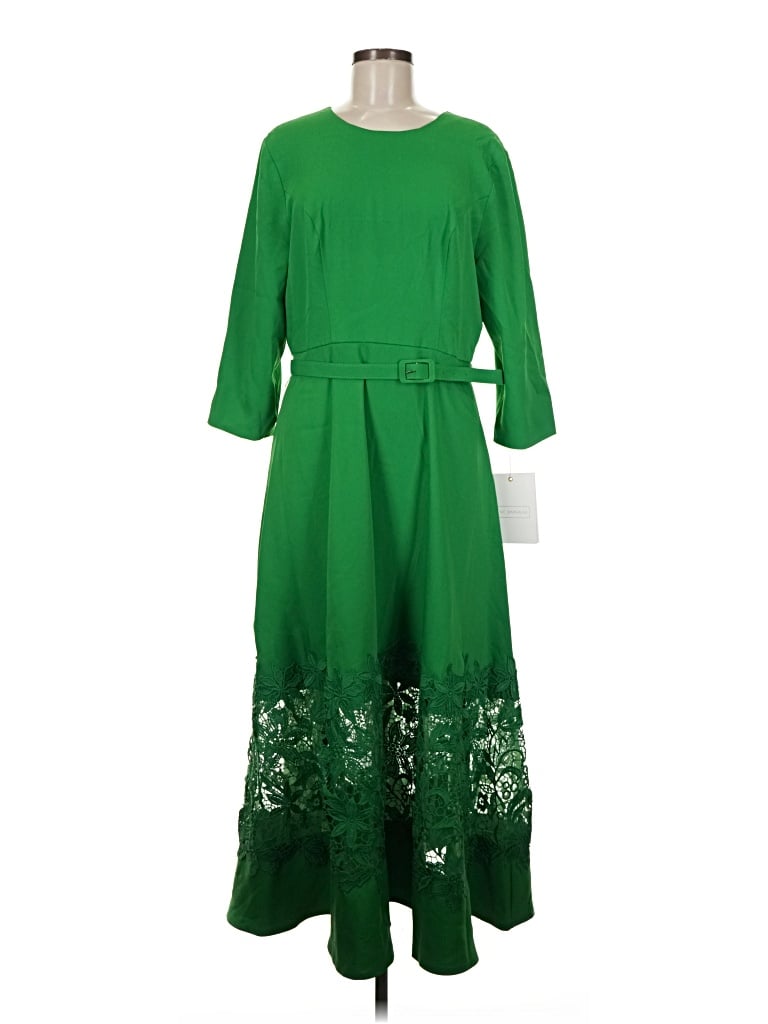 Illusion Skirt Three-Quarter Sleeve Dress Boat Neck Midi Dress With Applique Cut Out