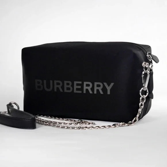 Black Burberry Crossbody Bag with Metal Strap