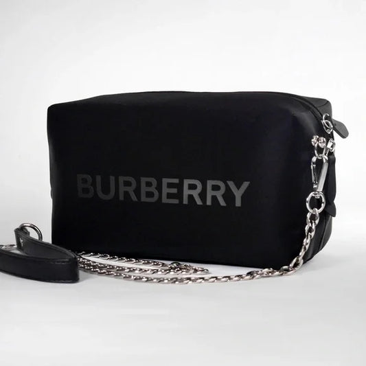 Black Burberry Crossbody Bag with Metal Strap