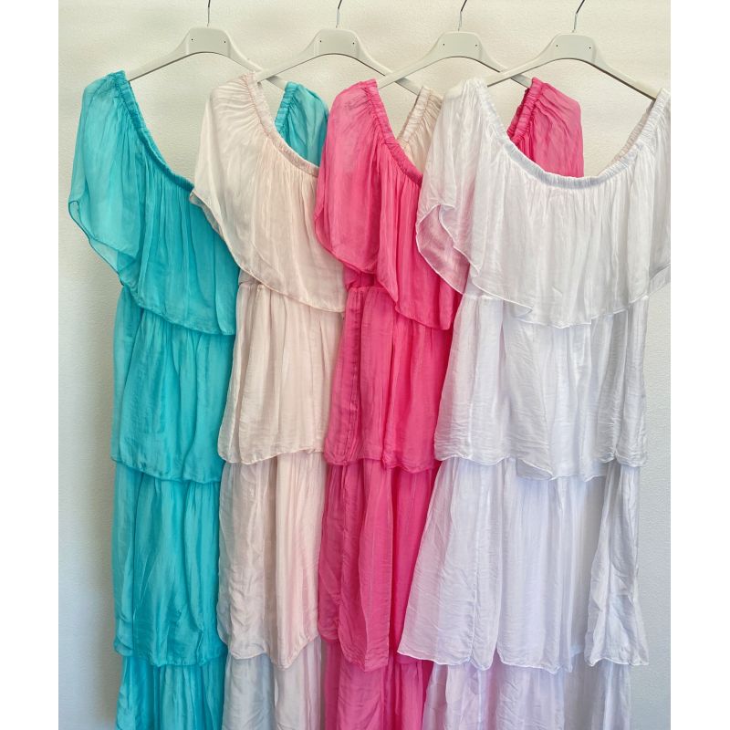 off shoulder layered silk dress